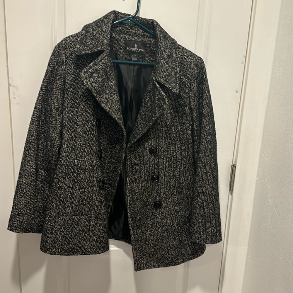 London Fog black gray wool blend classic peacoat Medium overcoat